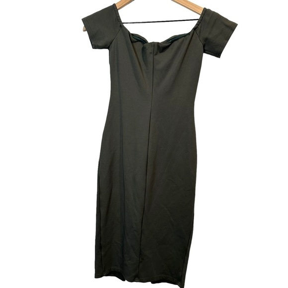 Xtaren Women’s Olive Green Front Zip Off the Shoulder Bodycon Midi Dress Small - Picture 2 of 7